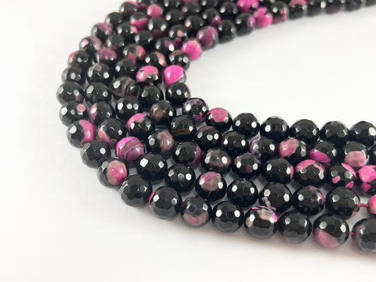High Quality Black Pink Dyed Agate Round Faceted Natural Stone Beads Beads  6mm 8mm 10mm 12mm 14mm Around 15"