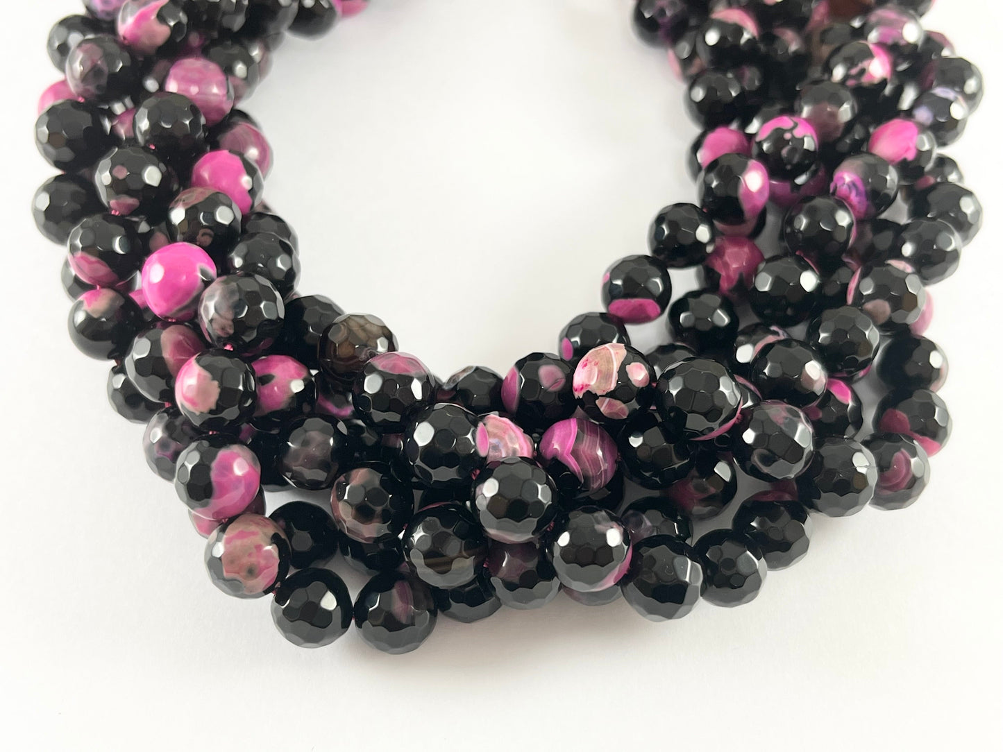 High Quality  Black Pink Dyed Agate Round Faceted Natural Stone Beads Beads Around 15"