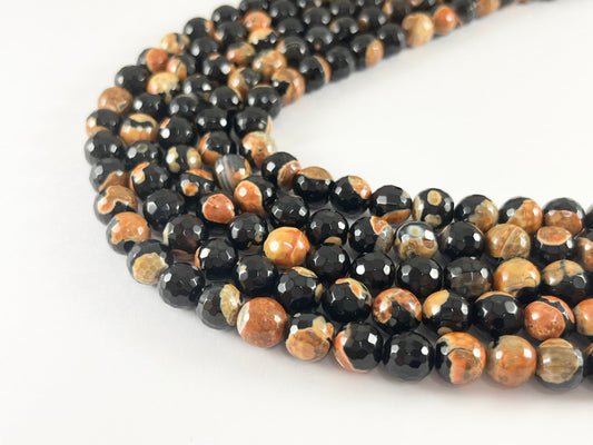 High Quality Black Orange Dyed Agate Round Faceted Natural Stone Beads Halloween Beads  6mm 8mm 10mm 12mm 14mm Around 15"