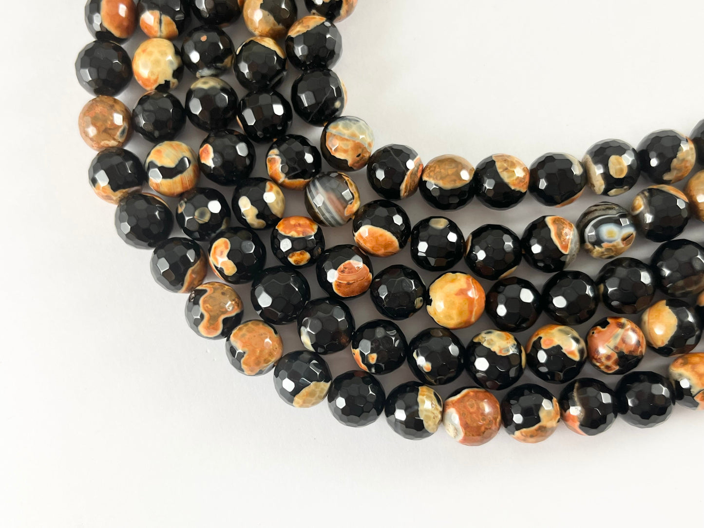 Black Orange Dyed Agate Round Faceted Natural Stone Beads Halloween Beads Around 15"