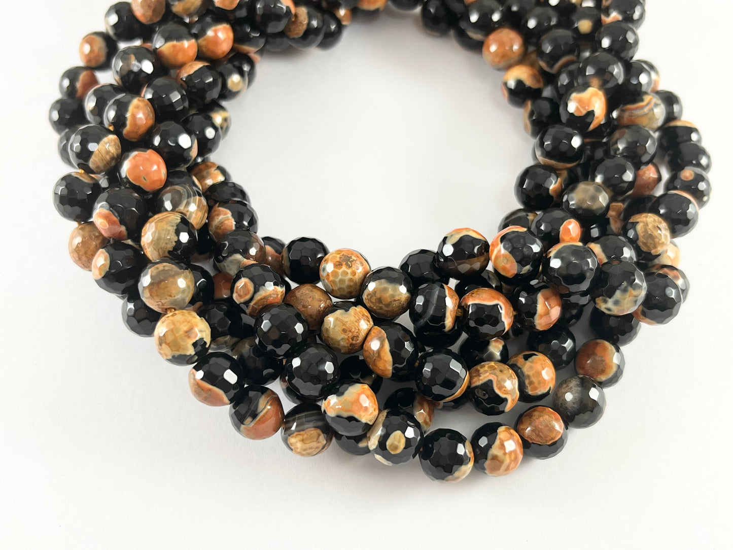 Black Orange Dyed Agate Round Faceted Natural Stone Beads Halloween Beads Around 15"