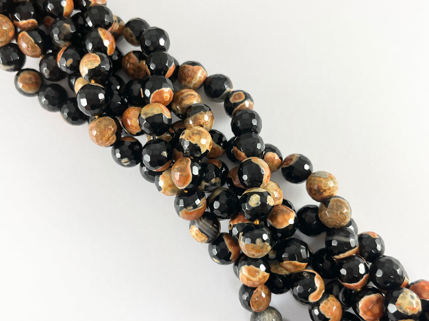 Black Orange Dyed Agate Round Faceted Natural Stone Beads Halloween Beads Around 15"