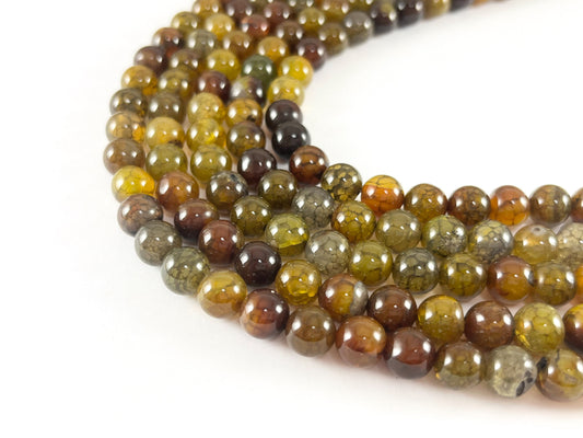 High Quality Greenish Brown Color Dyed Agate Round Smooth Natural Stone Beads 4mm 6mm 8mm 10mm 12mm 14mm Around 14-15"