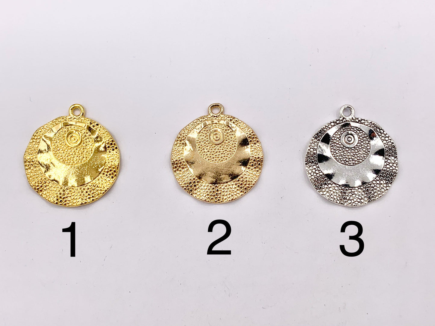 26mm Pewter Wavy Hammered Coin Charms Cute Swirl Coin Pendants in Light Gold, Gold, Silver, Bronze, Gunmetal and Blue Patina Color