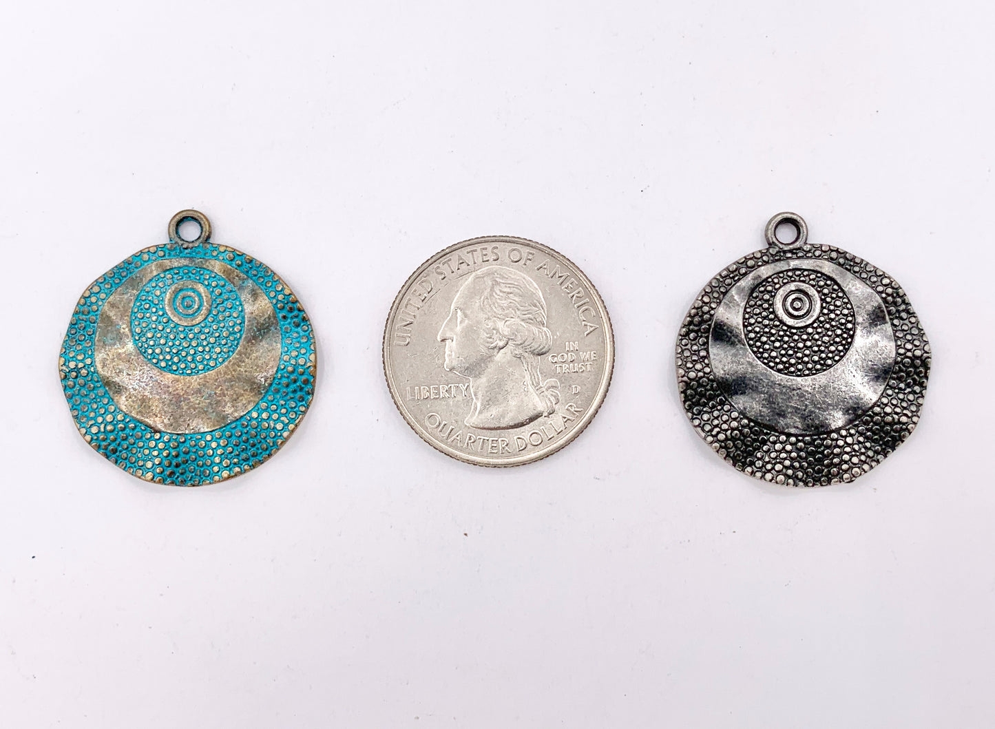 26mm Pewter Wavy Hammered Coin Charms Cute Swirl Coin Pendants in Light Gold, Gold, Silver, Bronze, Gunmetal and Blue Patina Color