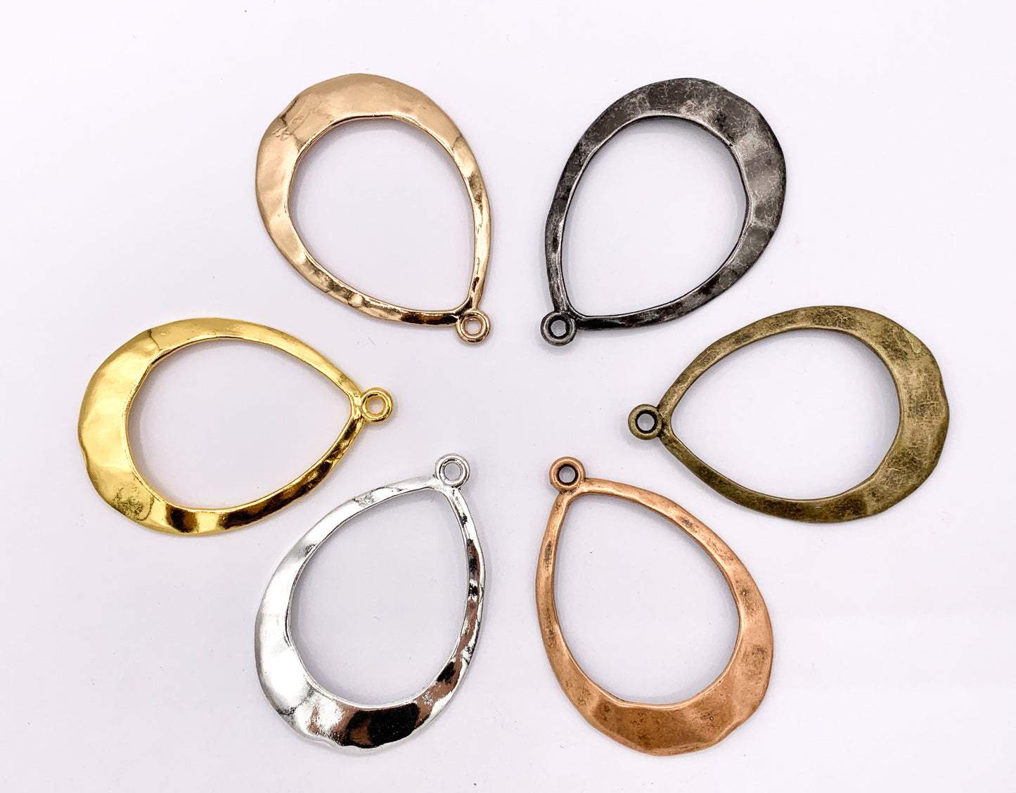 34x50mm Pewter Large Center Cut Out Teardrop Pendants in Gold, Silver, Bronze, Copper and Gunmetal Color