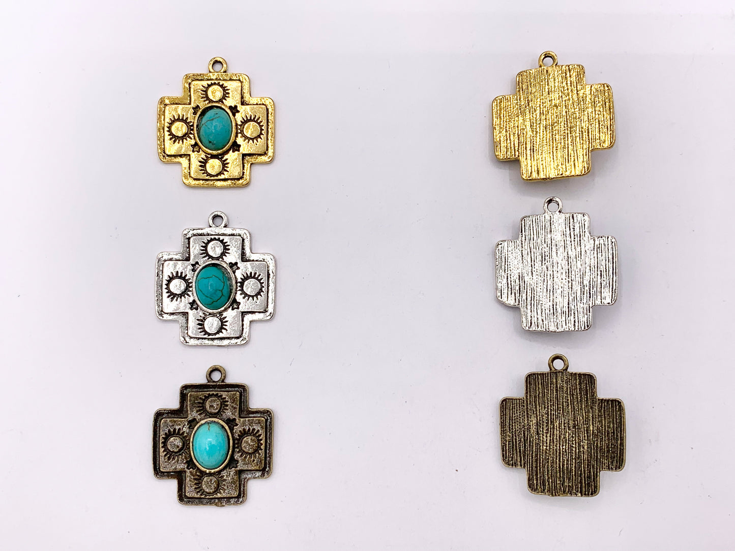21x25mm Pewter Greek Cross With Turquoise Charms Antique Cross Pendants in Gold, Silver and Bronze Color 15 PCS