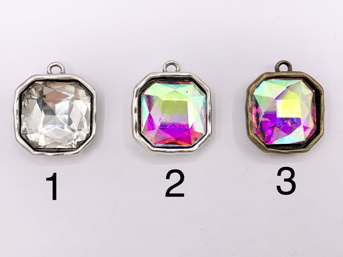 29mm Pewter Large Soldered Crystal Square Silver And Bronze Pendant Available in 6 Colors 5 PCS