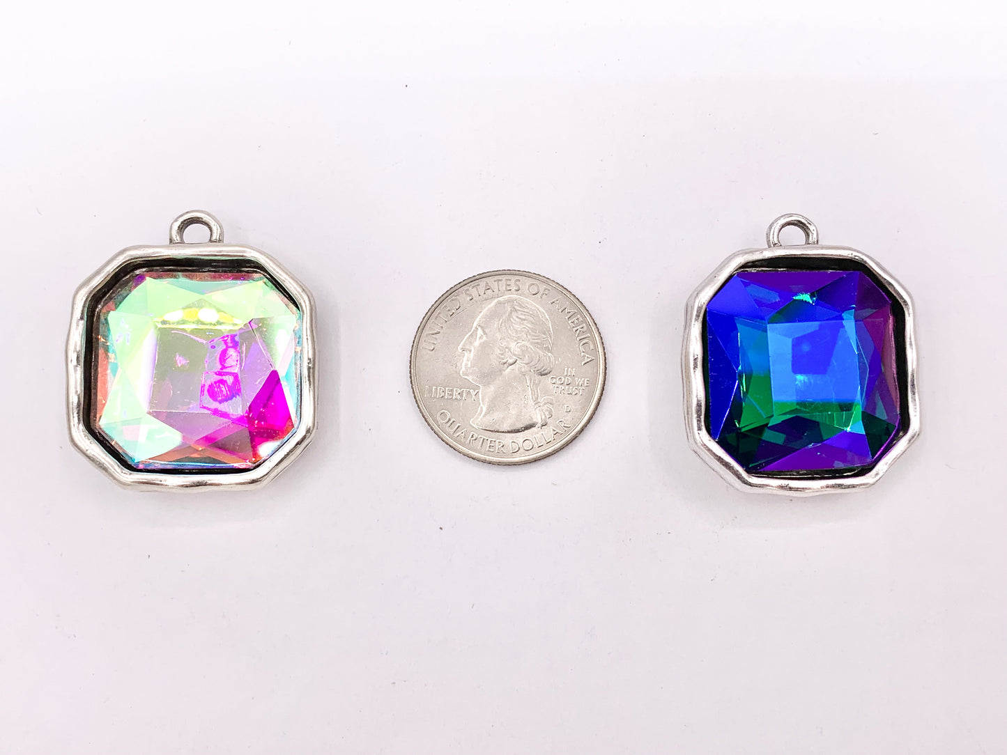 29mm Pewter Large Soldered Crystal Square Silver And Bronze Pendant Available in 6 Colors 5 PCS