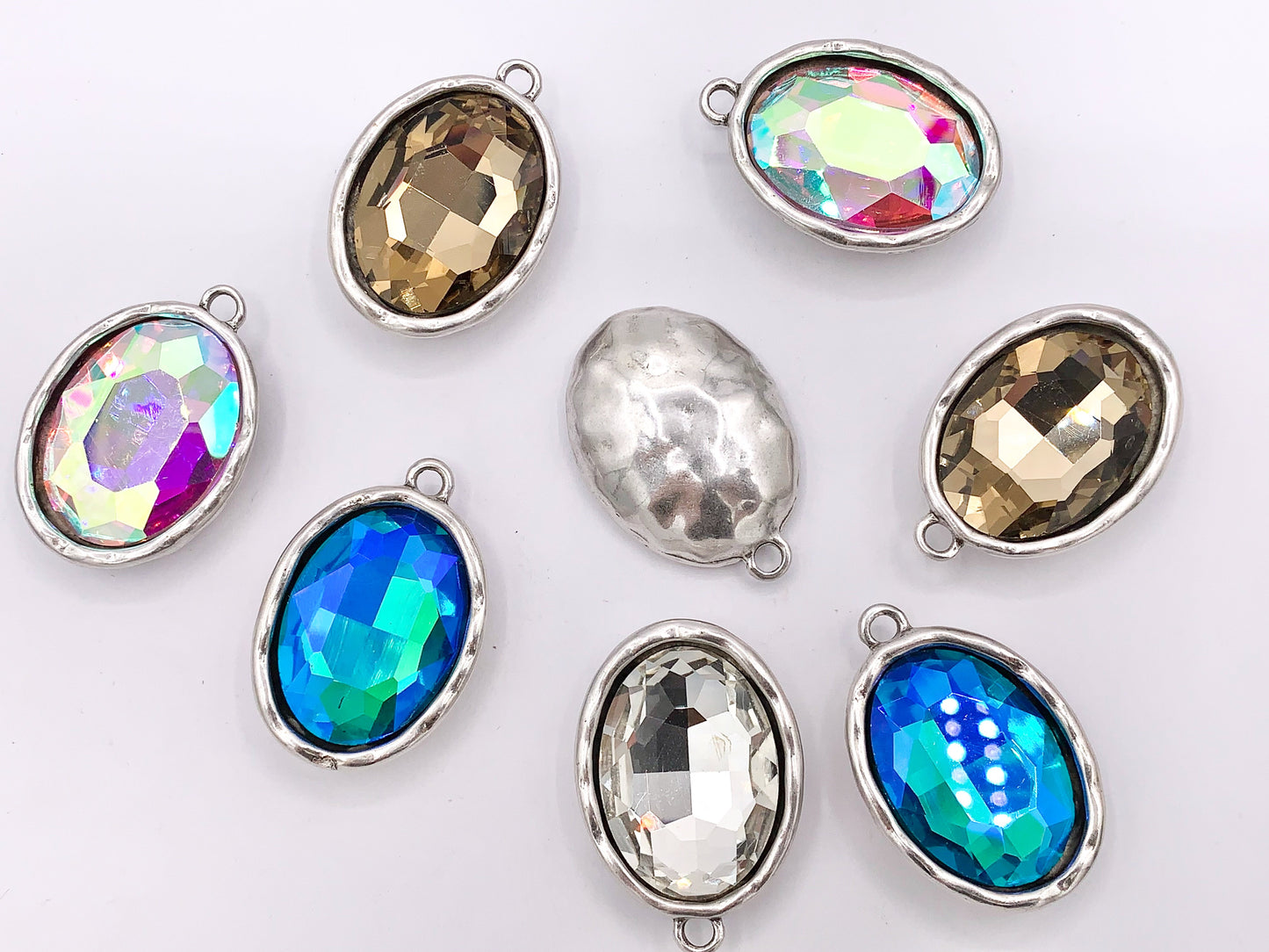 27x39mm Pewter Large Soldered Crystal Oval Silver Pendant Available in 4 Colors Clear, Champagne, AB, Blue 5 PCS