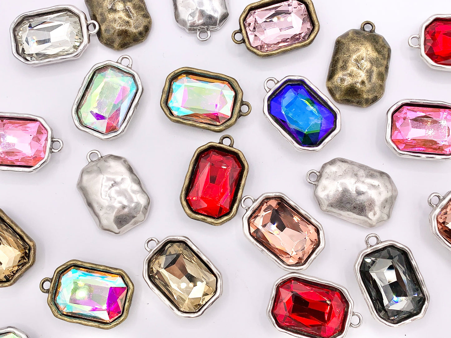 24x36mm Pewter Large Soldered Crystal Rectangle Silver And Bronze Pendant Available in 12 Colors 5 PCS