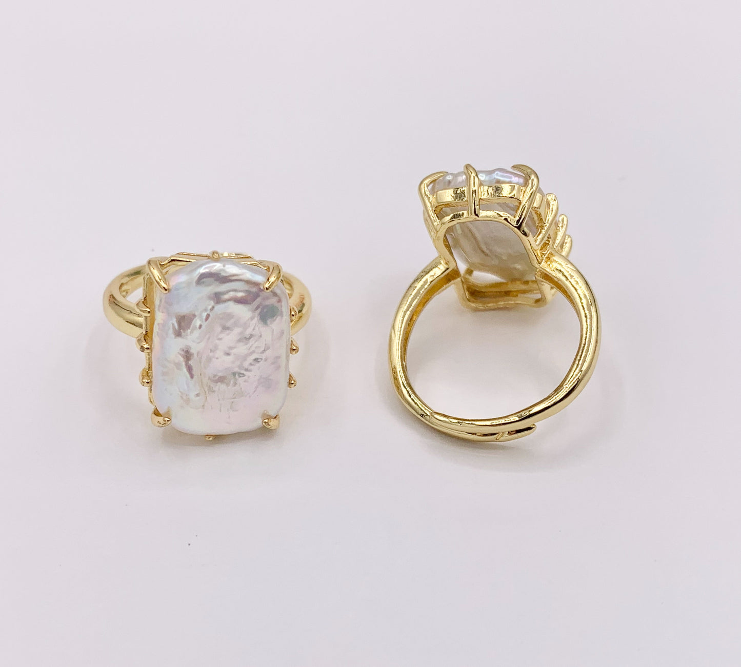 Freshwater Pearl Rings in 18K Real Gold Plated Copper Adjustable Statement Ring 4 PCS