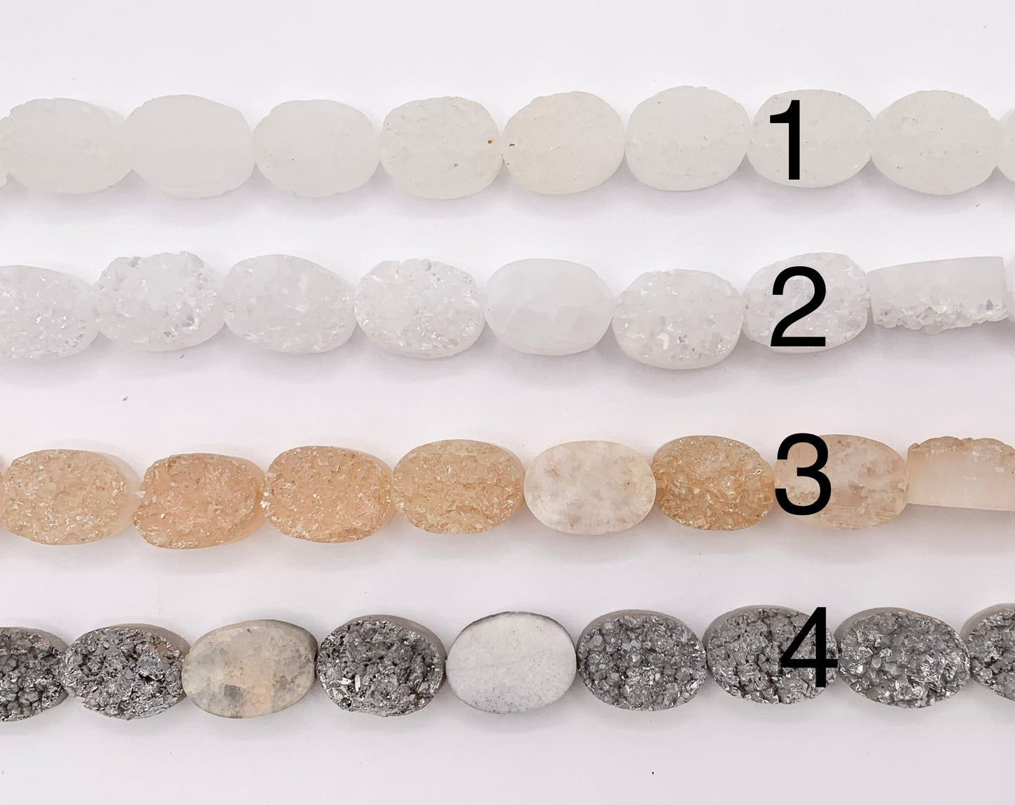10x14mm Oval One Sided Metallic Coated Druzy Quartz Beads Price 1 Strand 8"