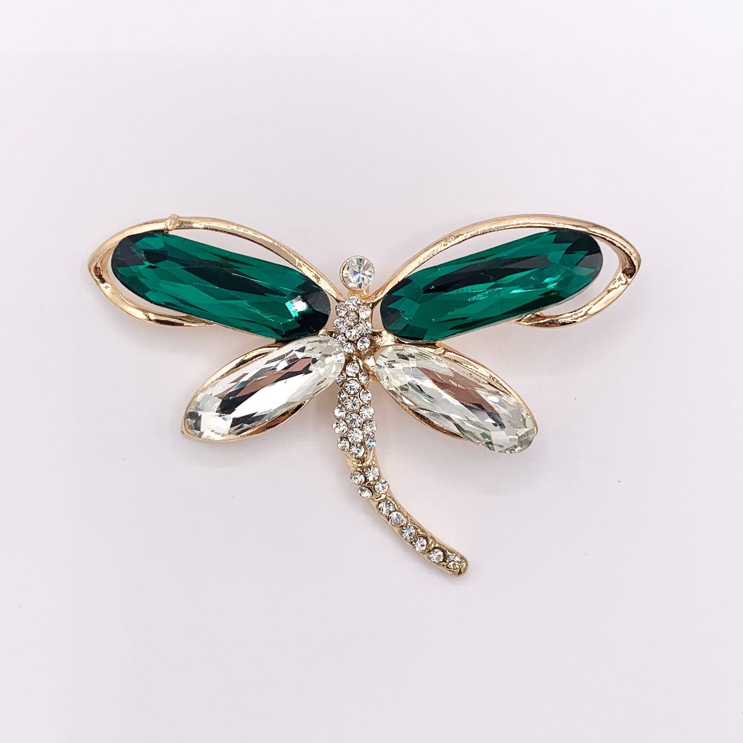 Large Green Dragonfly Rhinestone Pendant with Crystals Summer Spring Jewelry 1pc