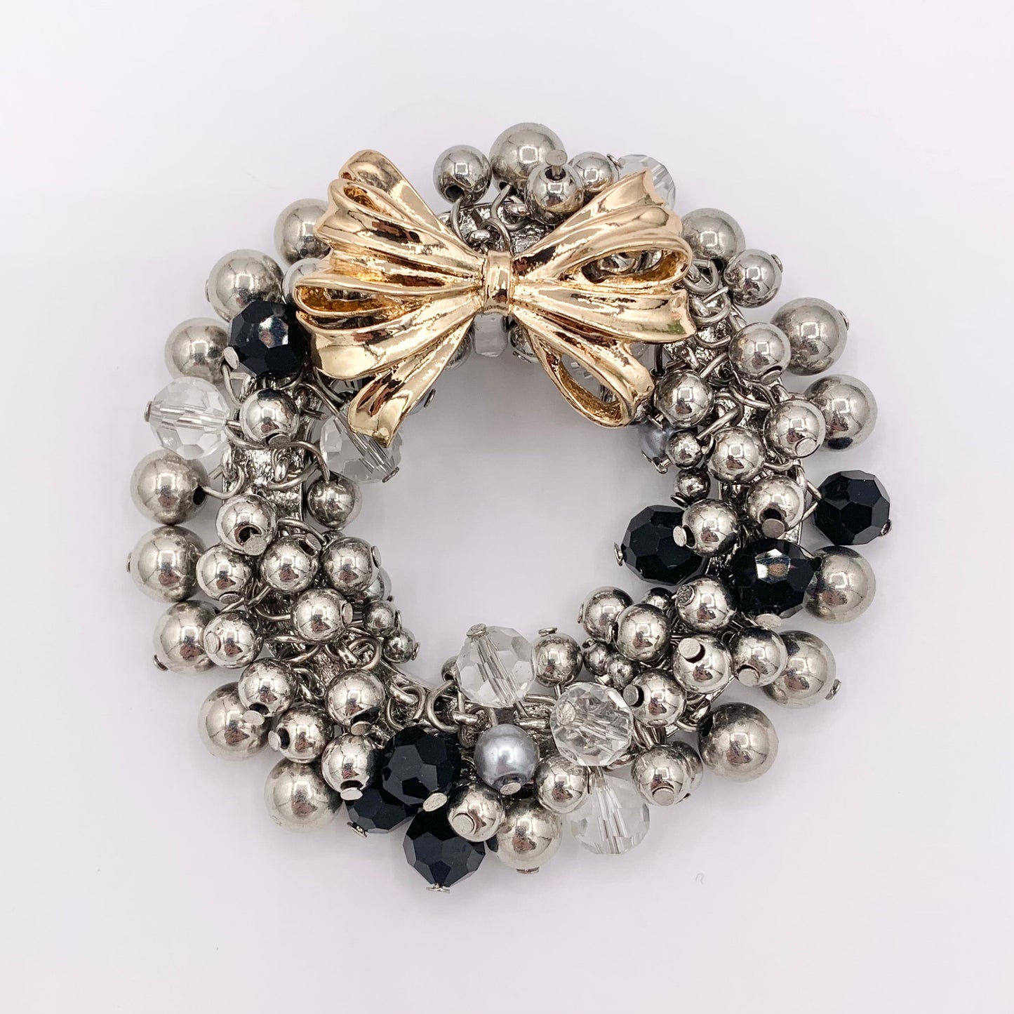 Dangle Beaded Christmas Wreath Holiday Decoration Silver Pendant With Crystals 1PC