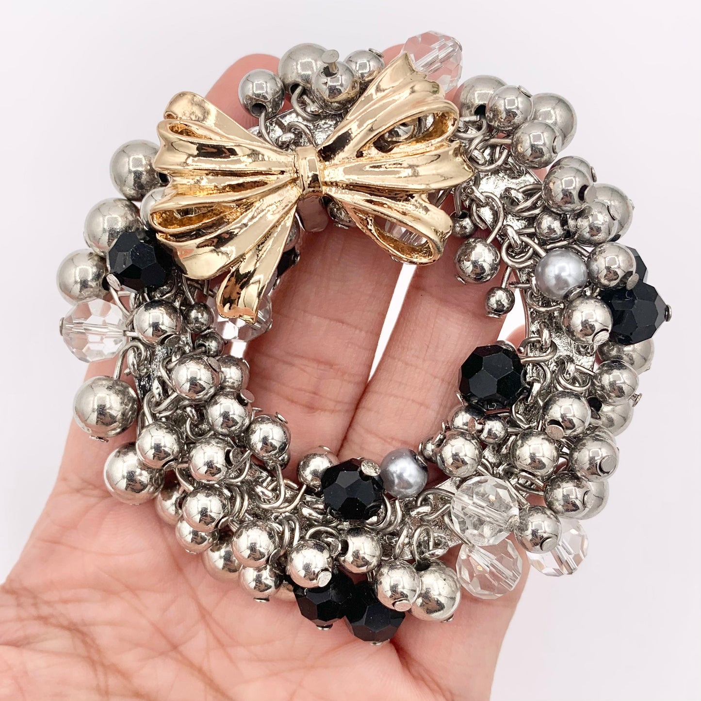 Dangle Beaded Christmas Wreath Holiday Decoration Silver Pendant With Crystals 1PC
