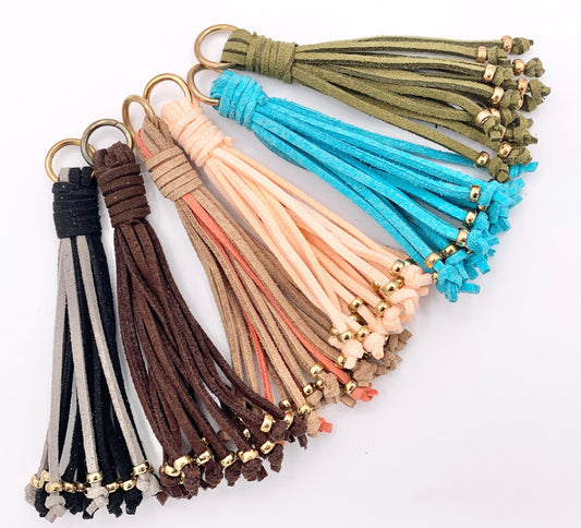 4 inches Faux Suede Tassel with Gold Beads Beautiful Handmade Tassel in Black, Brown, Peach, Blue, Green 1 PAIR