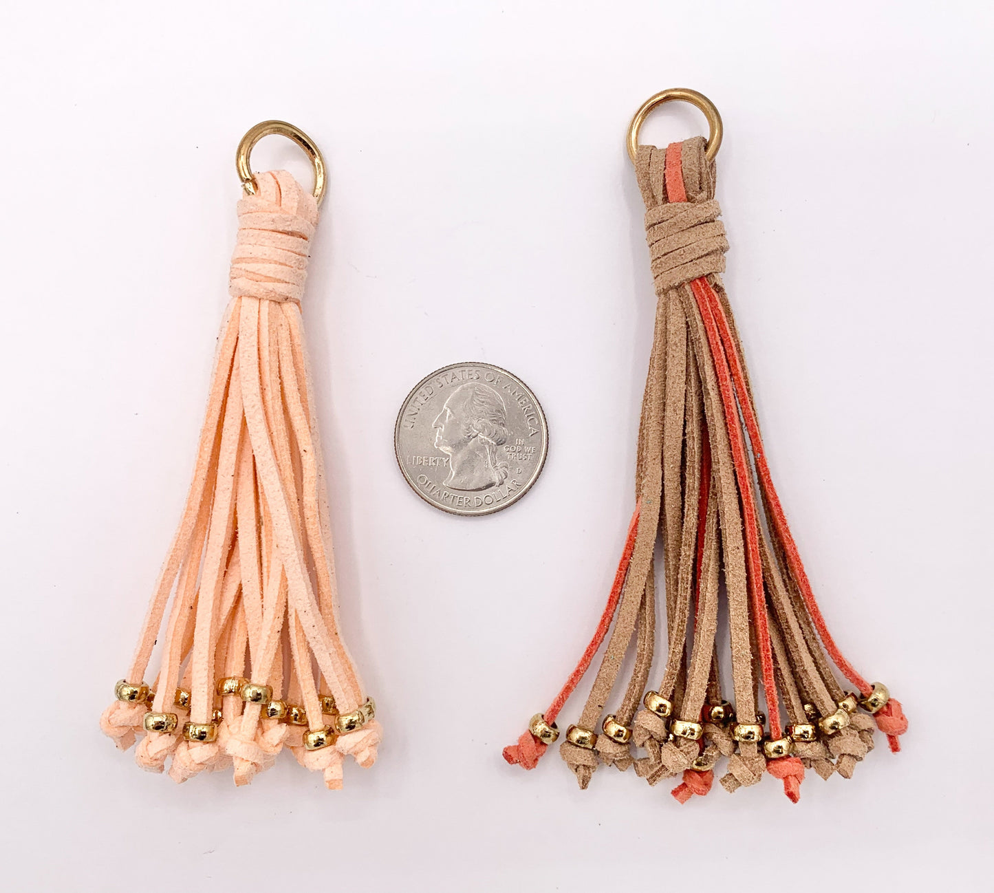 4 inches Faux Suede Tassel with Gold Beads Beautiful Handmade Tassel in Black, Brown, Peach, Blue, Green 1 PAIR