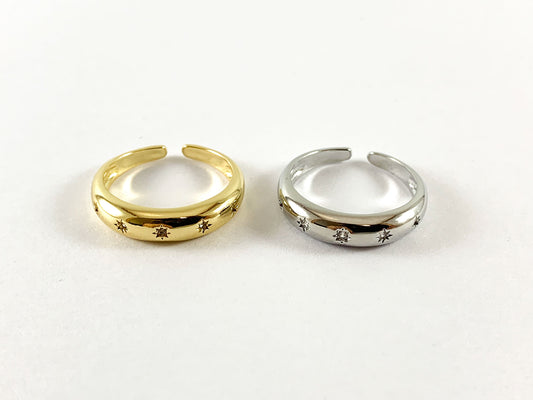 Real Gold 18K/Platinum Plated CZ Pave Stars Dome Ring 5pcs
