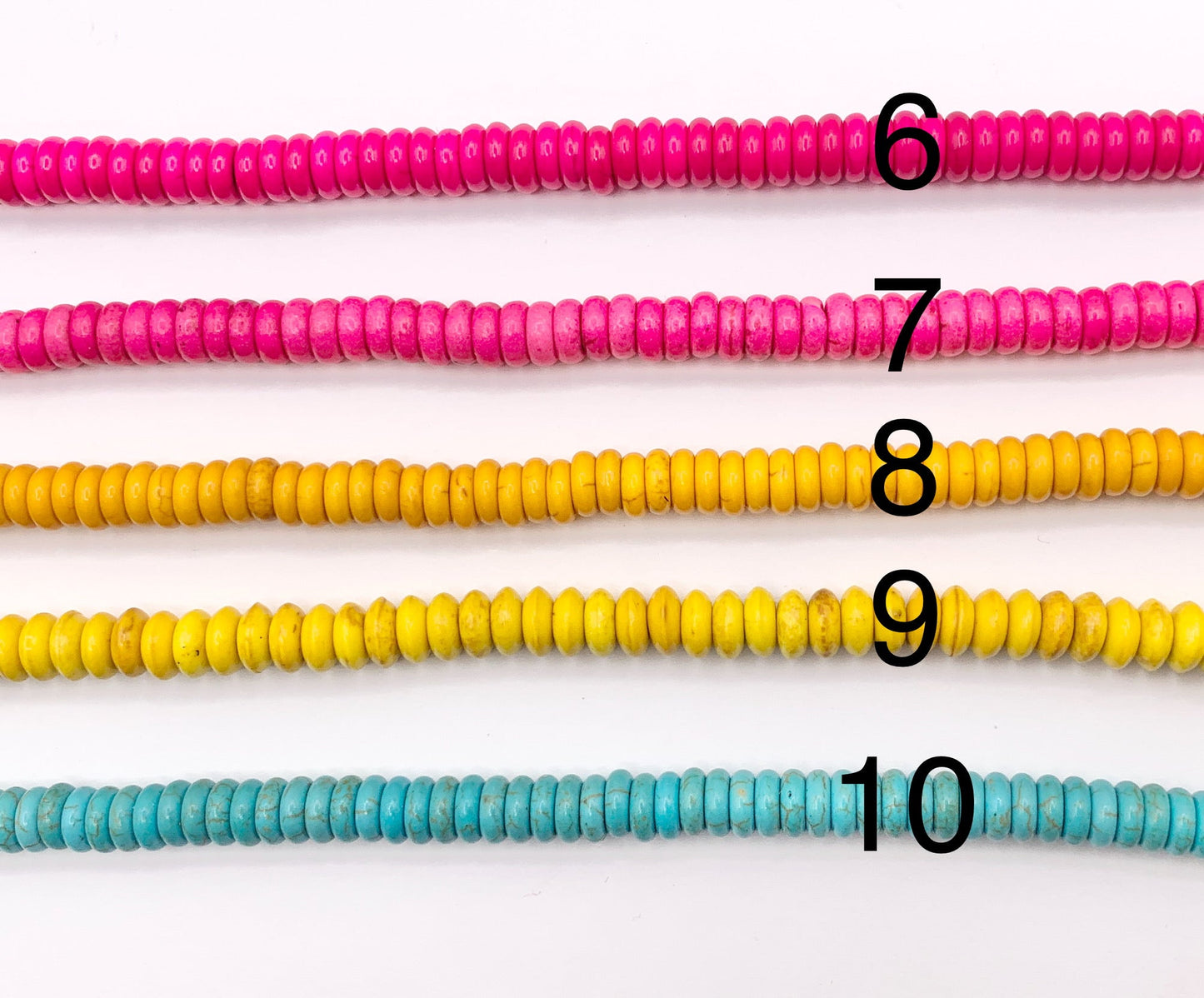 2x6mm Howlite Rondelle Beads White, Red, Turquoise, Multicolor, Green, Red, Dark Blue, Purple And More Around 15" Price 1 Strand