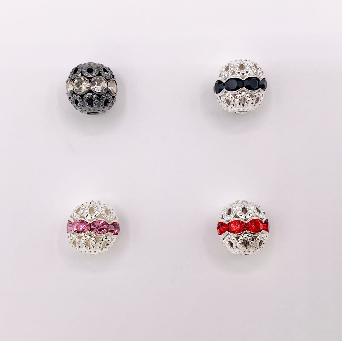 11.5-12mm Gunmetal & Silver Filigree Round Spacers with Crystal Beads | Available in 4 Colors  8-10 PCS