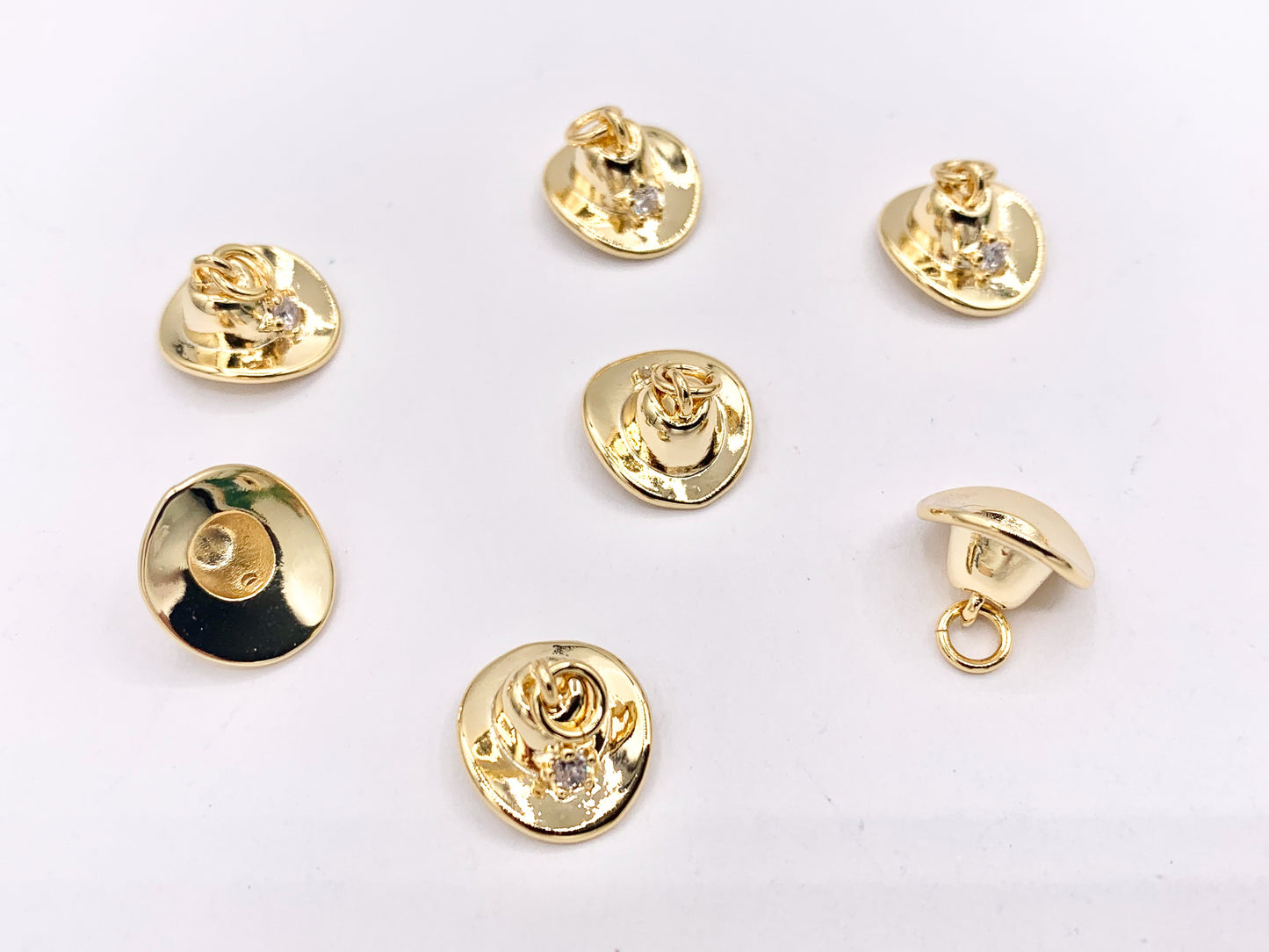 Cute Tiny Western Cowboy Hat with CZ Pave Star Texas Ranch Charms in 18K Gold Plated Copper 10 PCS