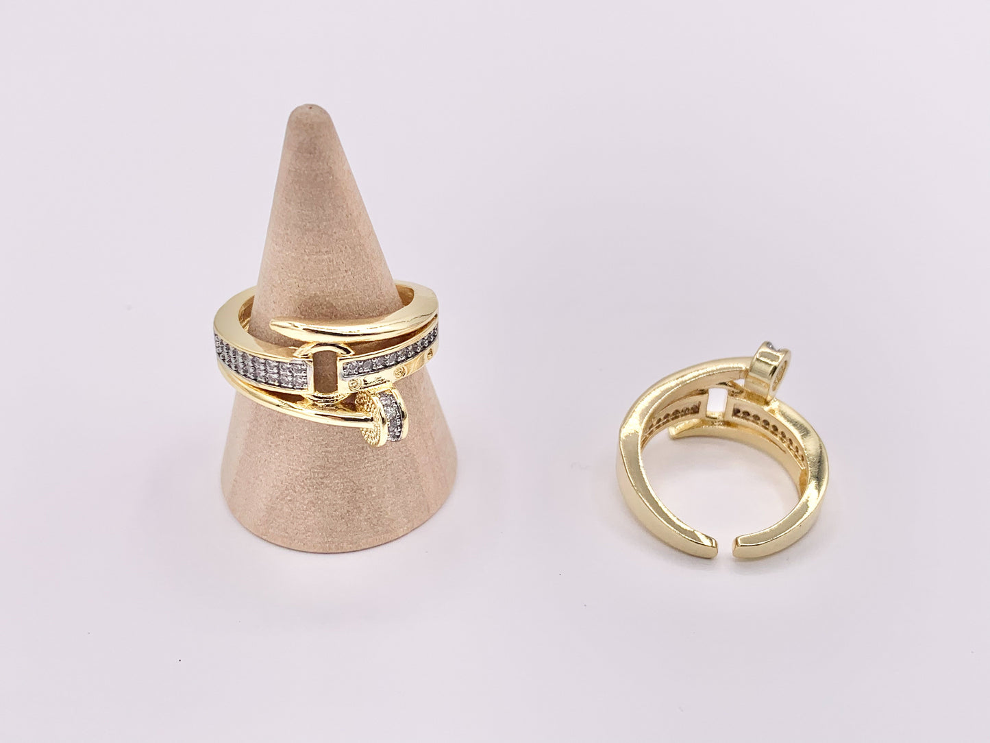Beautiful 2 Tone Nail Rings with Silver CZ Pave in 18K Gold and Silver Plated Copper 4 PCS