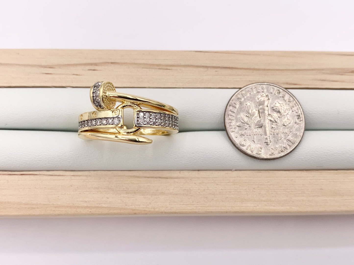Beautiful 2 Tone Nail Rings with Silver CZ Pave in 18K Gold and Silver Plated Copper 4 PCS