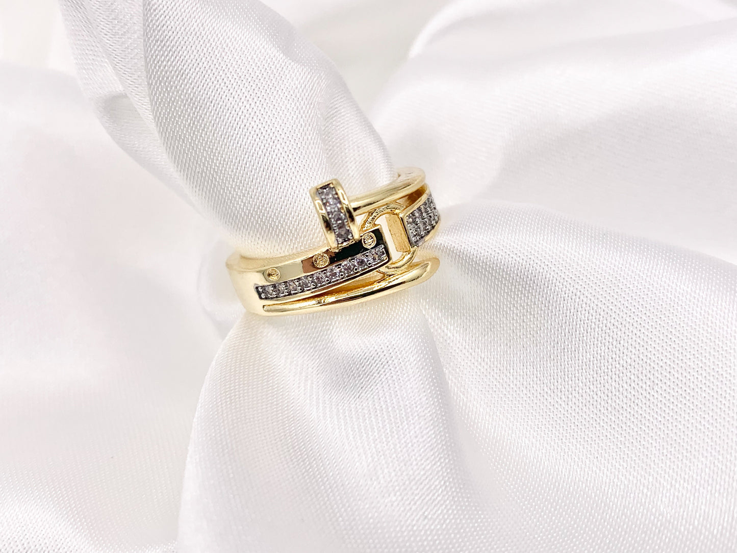 Beautiful 2 Tone Nail Rings with Silver CZ Pave in 18K Gold and Silver Plated Copper 4 PCS