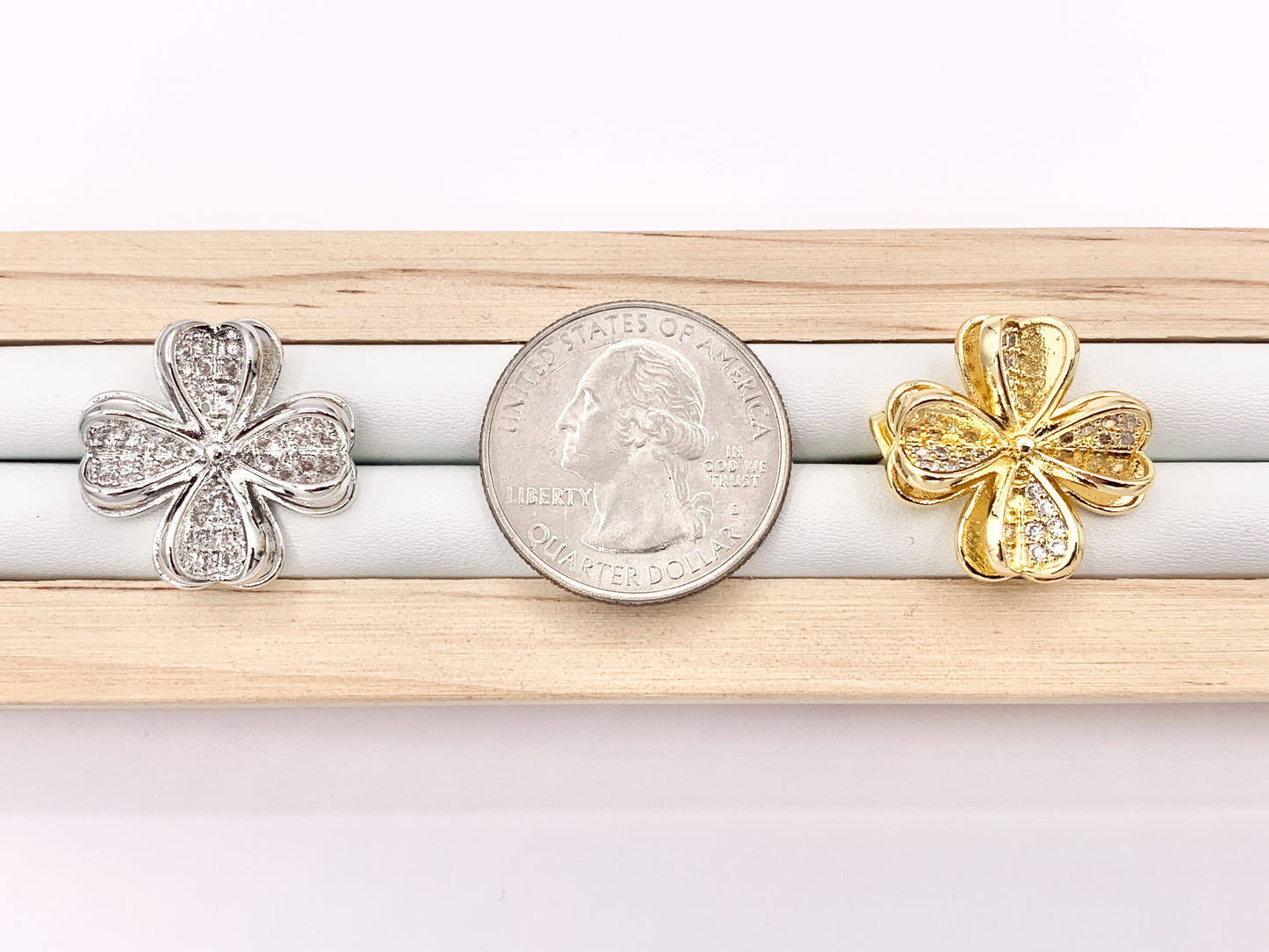 Cute Detailed 3D CZ Pave Flower Earring Studs in Real 18K Gold/Platinum Plated Over Copper 3 PAIRS