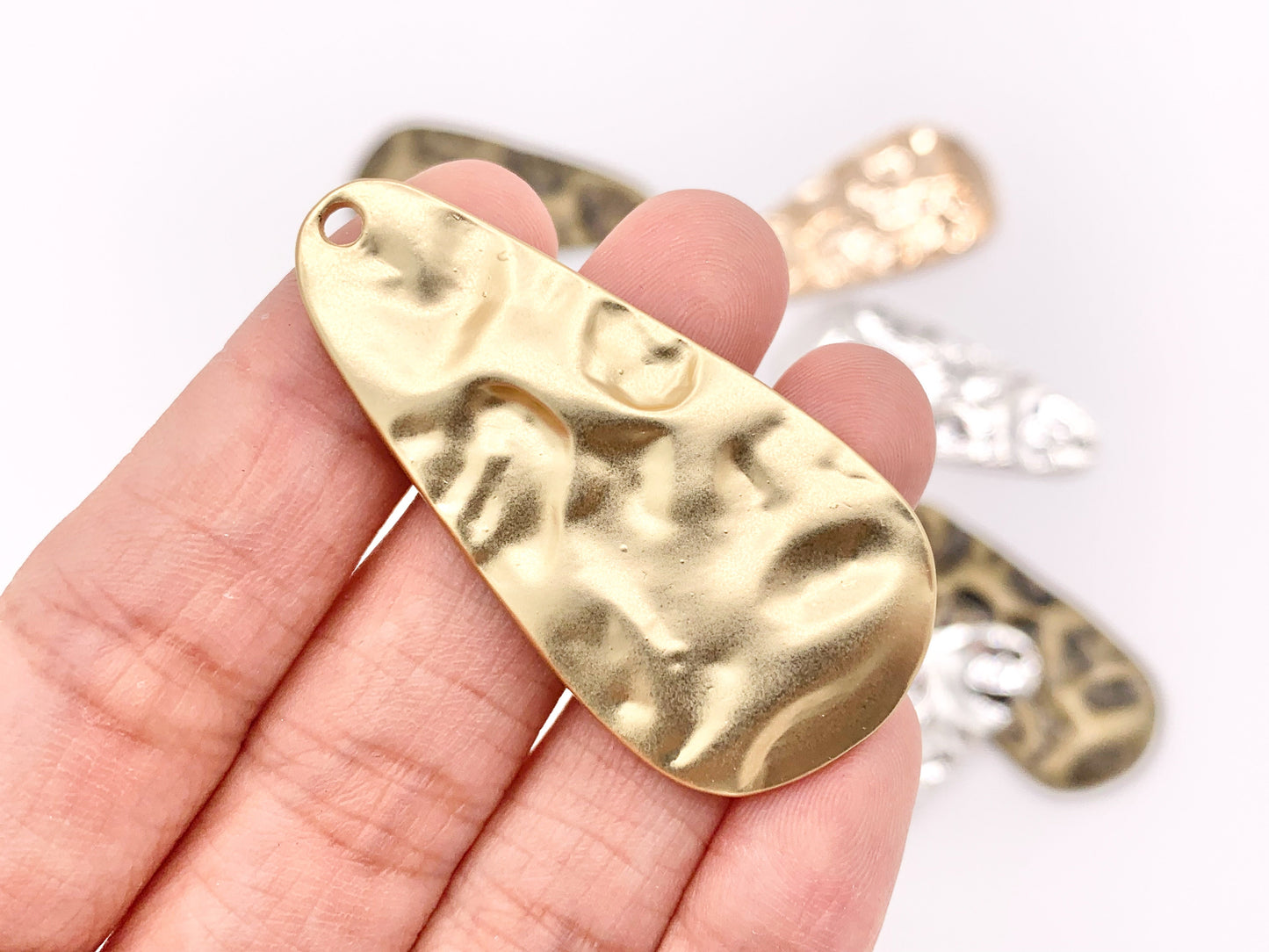 23x47mm Pewter Hammered Teardrop One Sided Large Pendants Bulk Order in Matte Gold, Gold, Silver, Brass and Gunmetal