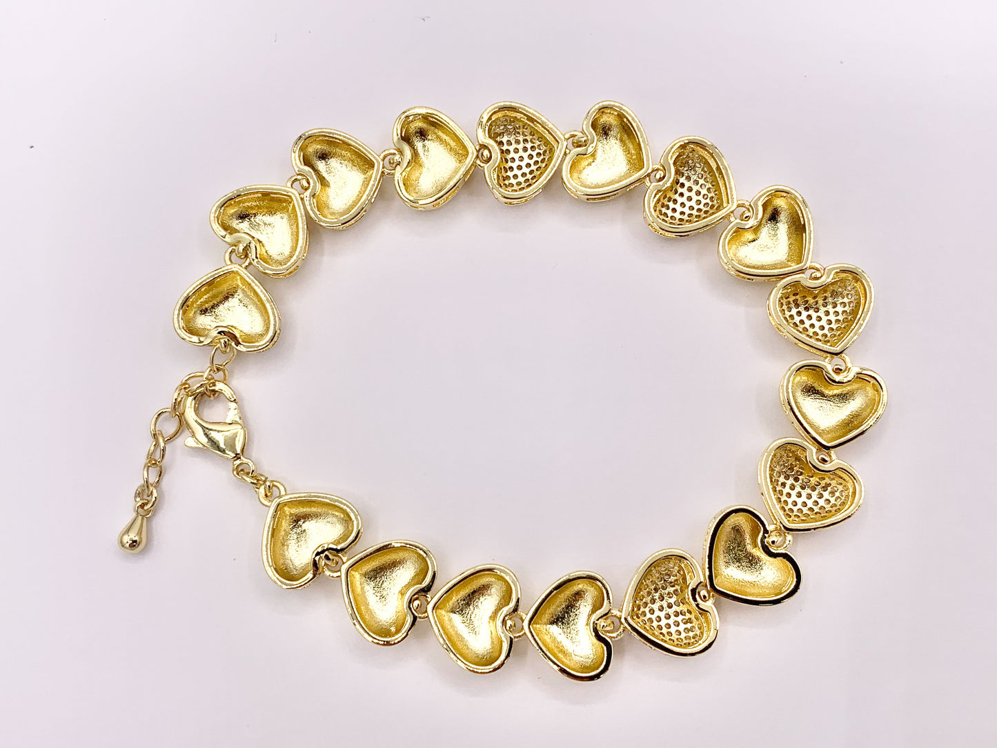 7.5" Delicate Cute CZ Pave Puffy Heart Bracelet in 18K Gold Plated Copper 1 PC