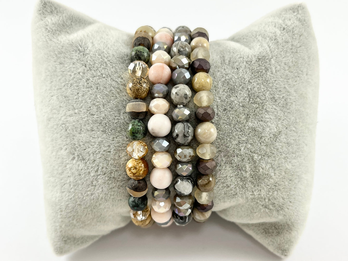 6mm Assorted Stone with Crystals Stretchy Bracelets Picture Jasper/ Amazonite/ Variscite/ Pink Zebra/ Tibetan Agate/ Silver Crazy Lace Agate