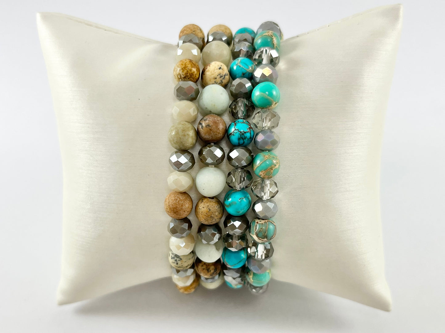 6mm Assorted Stone with Crystals Stretchy Bracelets Picture Jasper/ Amazonite/ Variscite/ Pink Zebra/ Tibetan Agate/ Silver Crazy Lace Agate