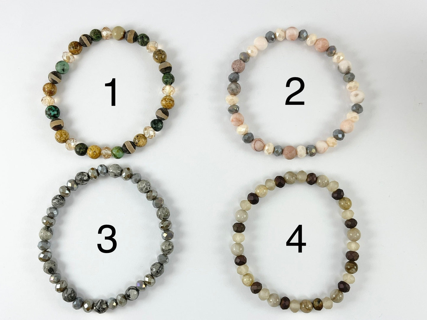 6mm Assorted Stone with Crystals Stretchy Bracelets Picture Jasper/ Amazonite/ Variscite/ Pink Zebra/ Tibetan Agate/ Silver Crazy Lace Agate