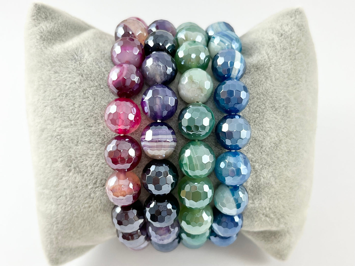 10mm Electroplated Sardonyx Shiny Polished Faceted Round Agate Stretchy Bracelets Hot Pink/ Purple/ Green/ Blue/ Aqua/ Brown/ Multicolor