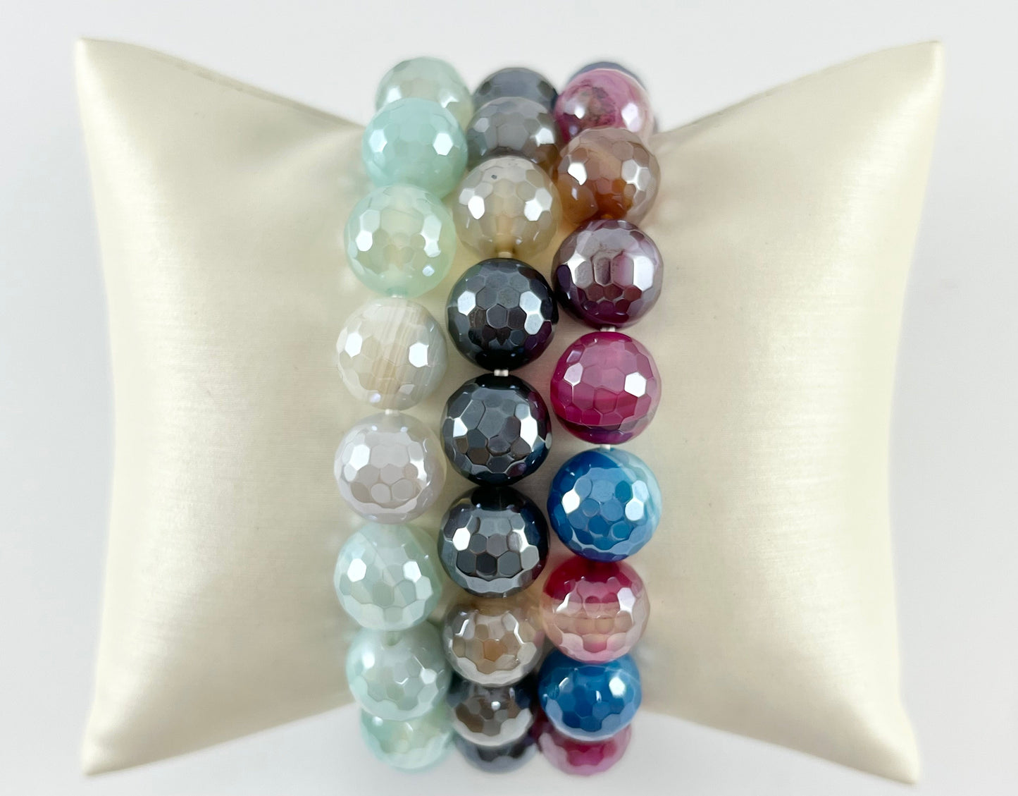 10mm Electroplated Sardonyx Shiny Polished Faceted Round Agate Stretchy Bracelets Hot Pink/ Purple/ Green/ Blue/ Aqua/ Brown/ Multicolor
