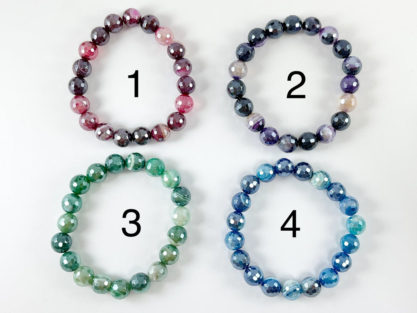 10mm Electroplated Sardonyx Shiny Polished Faceted Round Agate Stretchy Bracelets Hot Pink/ Purple/ Green/ Blue/ Aqua/ Brown/ Multicolor