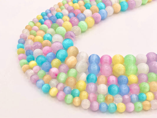 Dyed Macaron Color Selenite Round Smooth Gorgeous Pastel Multicolor Gemstone Beads Easter Color Stone 6mm 8mm 10mm 15"-16"
