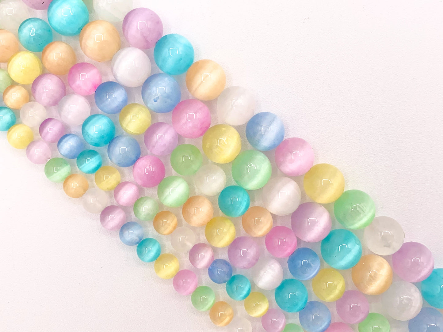 Dyed Macaron Color Selenite Round Smooth Gorgeous Pastel Multicolor Gemstone Beads Easter Color Stone 6mm 8mm 10mm 15"-16"