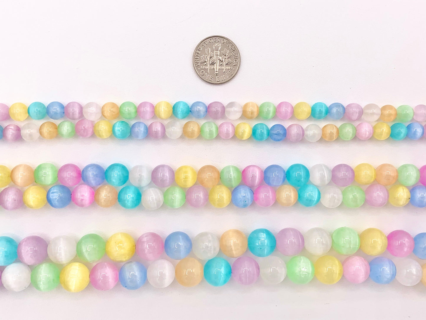 Dyed Macaron Color Selenite Round Smooth Gorgeous Pastel Multicolor Gemstone Beads Easter Color Stone 6mm 8mm 10mm 15"-16"