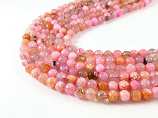 High Quality Bright Pink Dyed Agate Round Faceted Natural Stone Beads  6mm 8mm 10mm 12mm Around 15"
