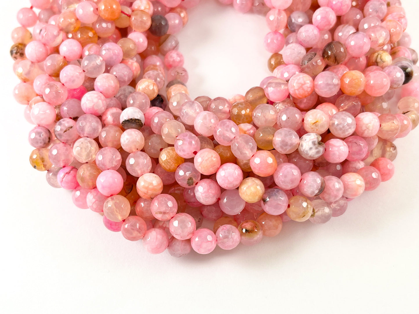 High Quality Bright Pink Dyed Agate Round Faceted Natural Stone Beads  6mm 8mm 10mm 12mm Around 15"