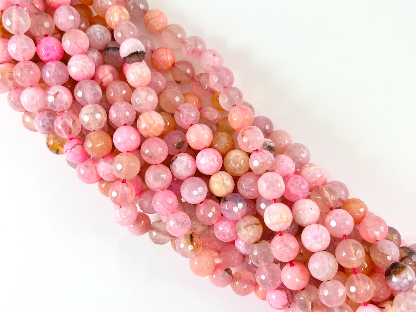 High Quality Bright Pink Dyed Agate Round Faceted Natural Stone Beads  6mm 8mm 10mm 12mm Around 15"
