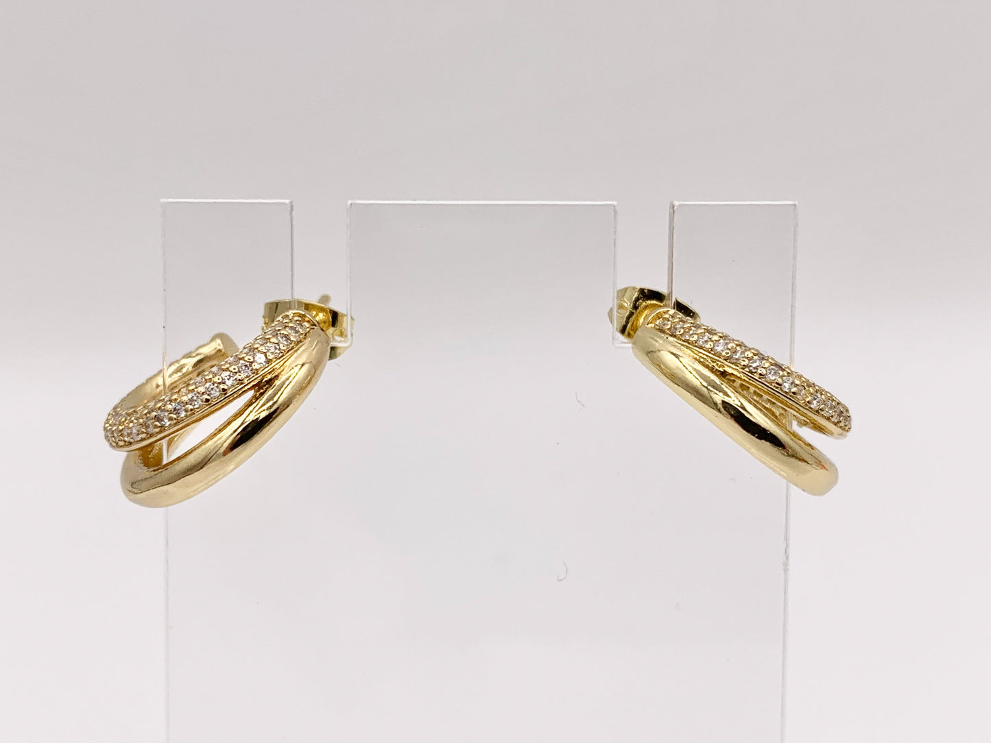 Dainty Crescent Earring Hoops in Real Gold 18K Plated CZ Pave Copper 3 PAIRS