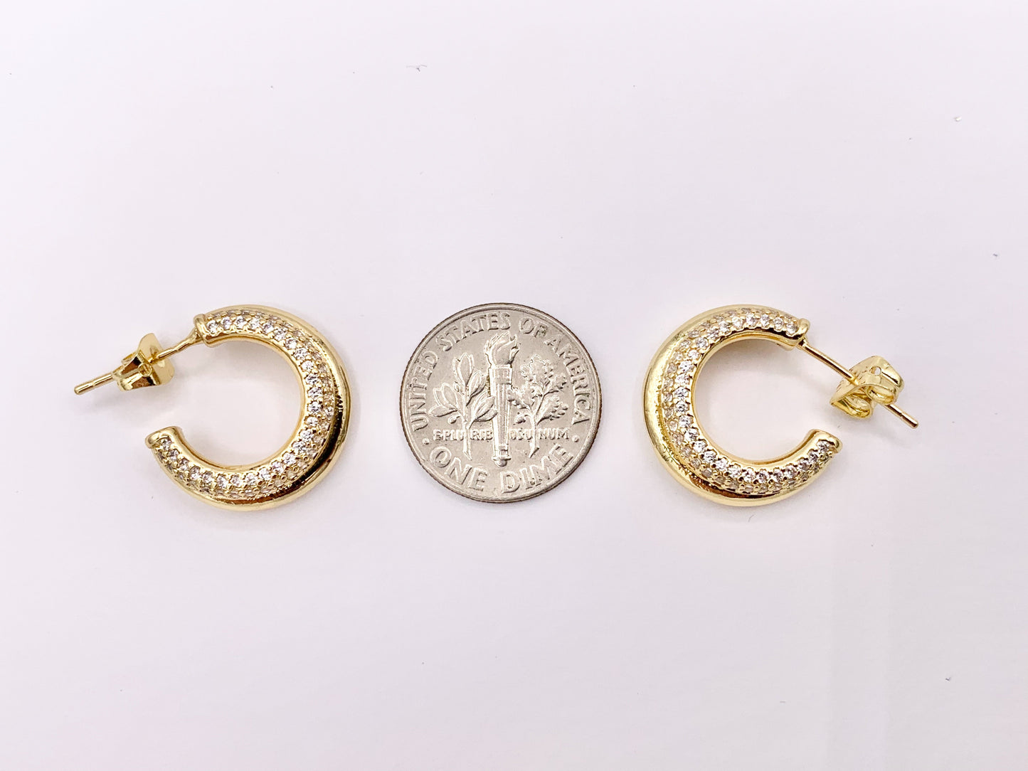 Dainty Crescent Earring Hoops in Real Gold 18K Plated CZ Pave Copper 3 PAIRS