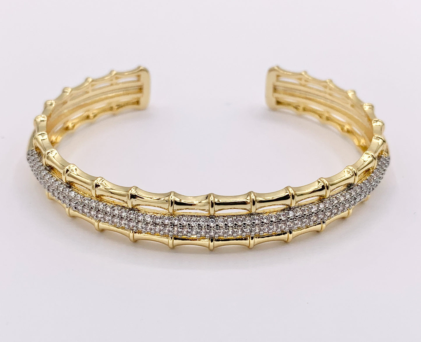 2 Tone Cute Bamboo Layered Adjustable Bangle in Gold/Silver Plated over Brass