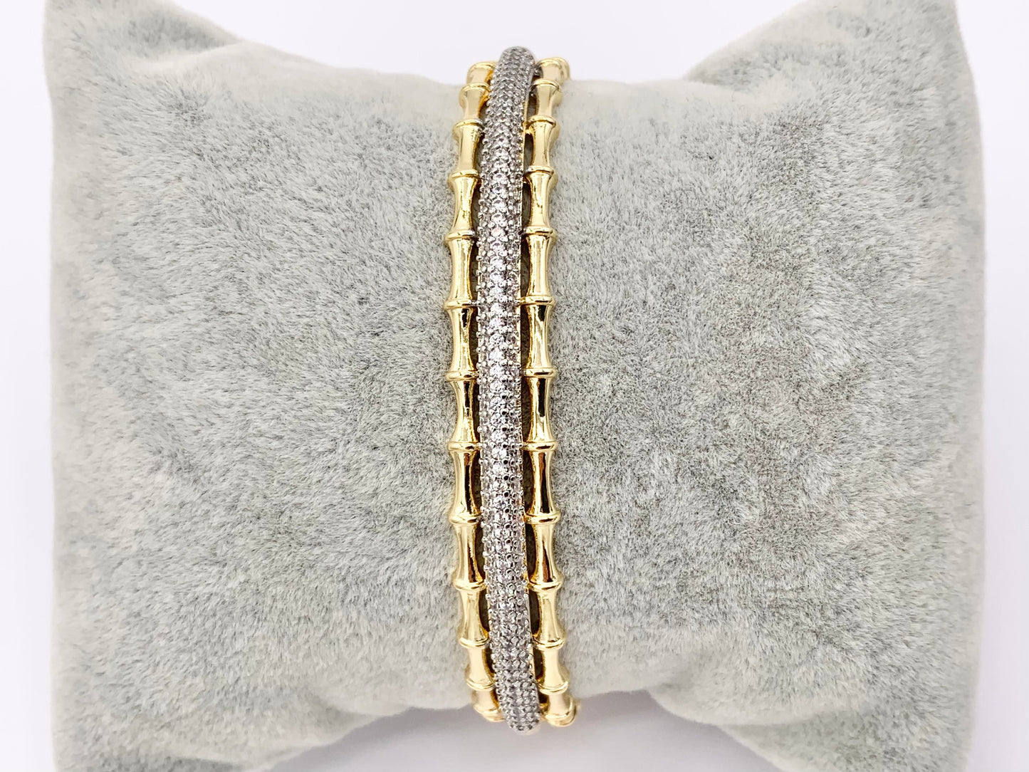 2 Tone Cute Bamboo Layered Adjustable Bangle in Gold/Silver Plated over Brass
