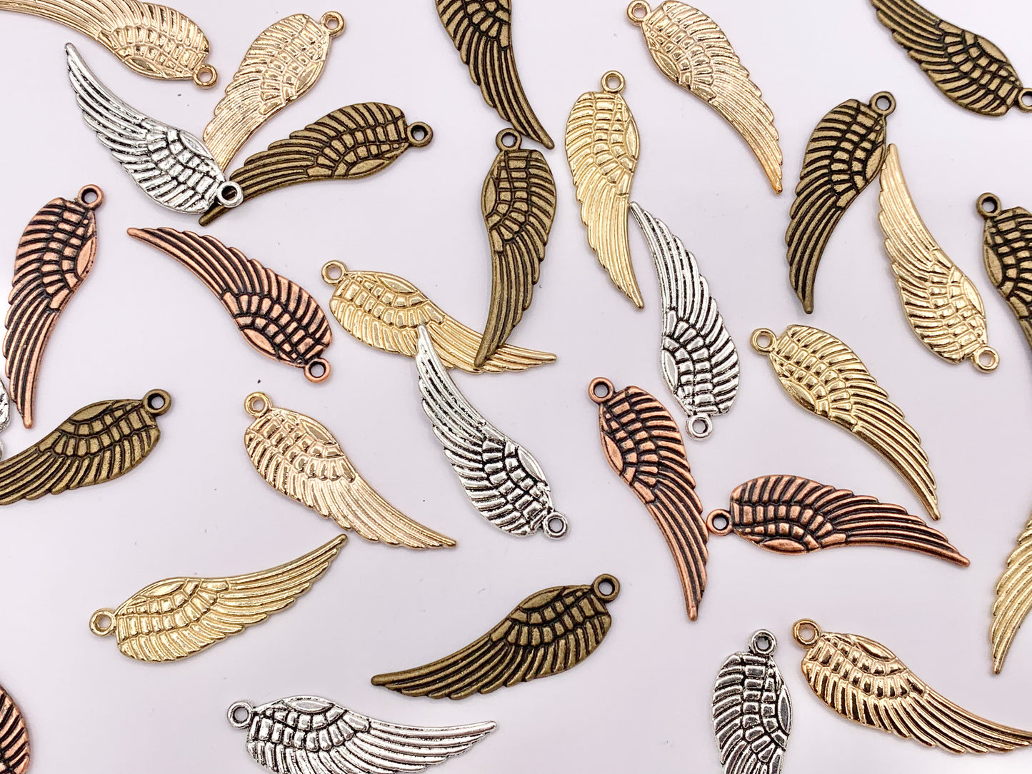 9x30mm Pewter Cute Double Sided Wing Charm in Gold, Rosy Gold, Silver, Copper and Brass 125g