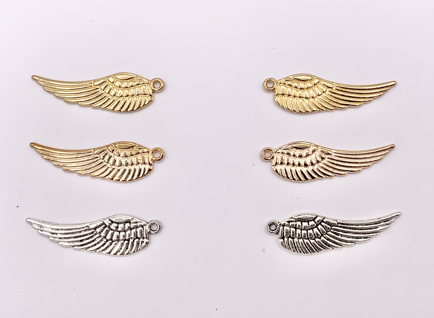 9x30mm Pewter Cute Double Sided Wing Charm in Gold, Rosy Gold, Silver, Copper and Brass 125g